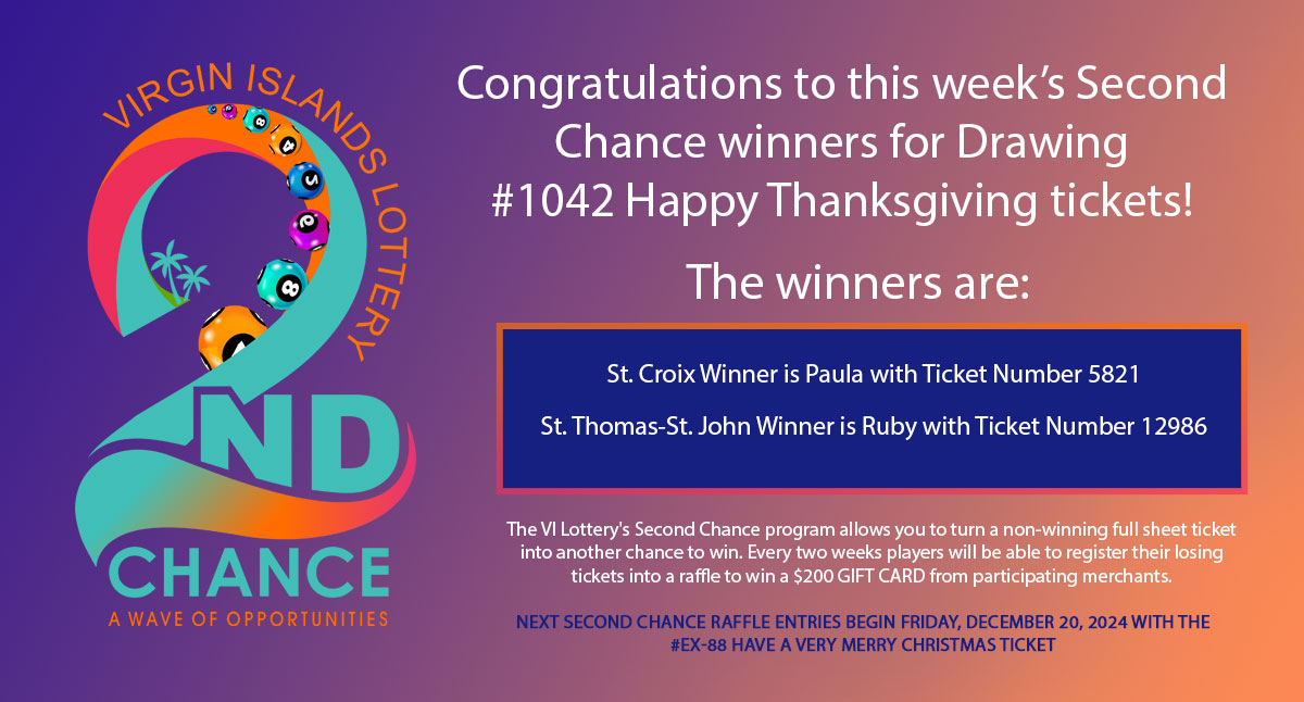 Congratulations to this week’s Second Chance winners for #1042 - Happy Thanksgiving Ticket